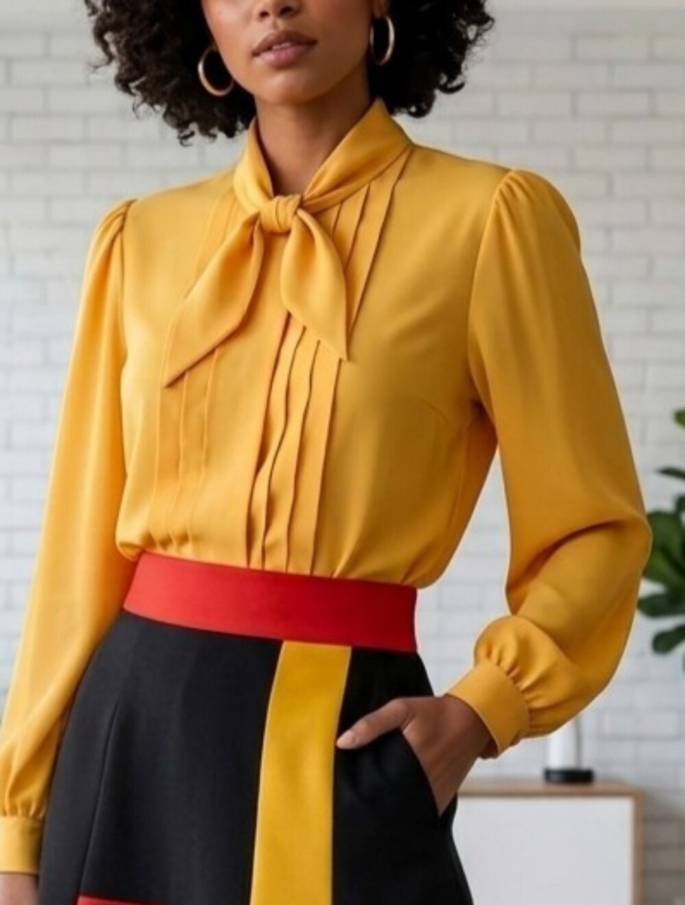Vintage size 10 yellow pleated Blouse